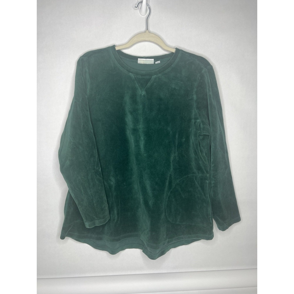 Denim & Co. Active Velour Tunic Dark Green Cotton Blend D & Company V Neck EUC